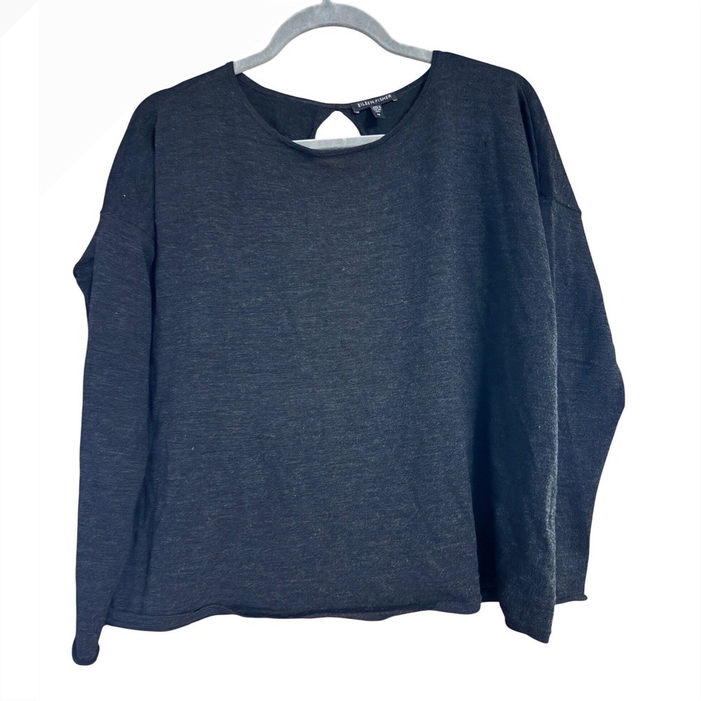 Eileen Fisher Merino Wool Open Tulip Back Sweater Charcoal Gray Medium